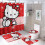 Ensemble rideau de douche Hello Kitty avec tapis de bain antidérapant et 1