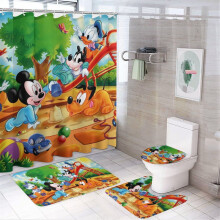 Duschvorhang-Set mit Mickey-Familienmotiv, inklusive rutschfester Badematte und