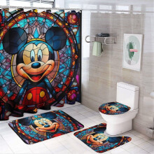 Duschvorhang-Set mit Mickey-Familienmotiv, inklusive rutschfester Badematte und