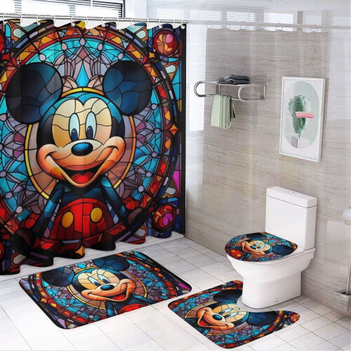 Ensemble rideau de douche Mickey avec tapis de bain antidérapant et