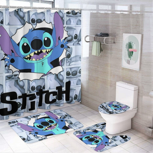Σετ Κουρτινών Μπάνιου Stitch Family Μαύρες 72x72in4 τεμάχια
