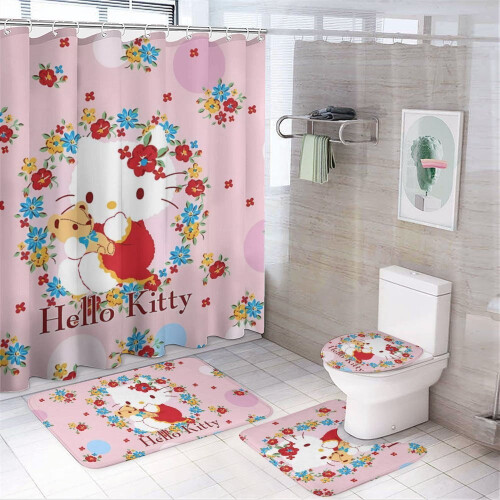 Hello Kitty Duschvorhang-Set mit rutschfester Badematte und