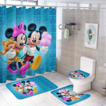 Set perdea de duș Mickey cu covoraș de baie antiderapant și toaletă