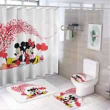 Duschvorhang-Set mit Mickey-Familienmotiv, inklusive rutschfester Badematte und