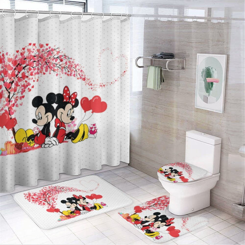 Σετ κουρτινών μπάνιου Mickey family με αντιολισθητικό χαλάκι μπάνιου και