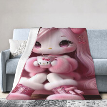 Couverture en flanelle Hello Kitty, motif dessin animé, 127 x 152 cm