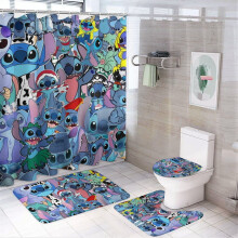 Ensemble rideau de douche familial avec tapis antidérapants et tapis de bain