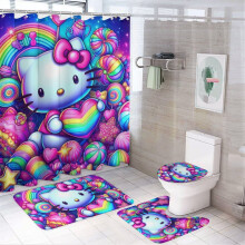 Ensemble rideau de douche Hello Kitty avec tapis de bain antidérapant et