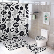 Duschvorhang-Set mit Mickey-Familienmotiv, inklusive rutschfester Badematte und