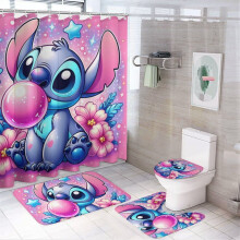 Ensemble rideau de douche familial avec tapis de bain antidérapant et toilettes