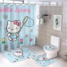 Ensemble rideau de douche Hello Kitty avec tapis de bain antidérapant et