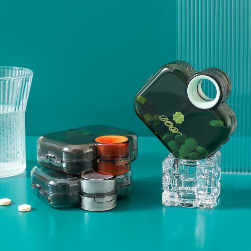 Caixa portátil para guardar medicamentos, cinza, com 3 compartimentos. 2