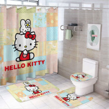 Ensemble rideau de douche Hello Kitty avec tapis de bain antidérapant et