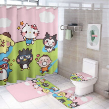 Juego de cortina de ducha Hello Kitty con alfombrilla de baño antideslizante y