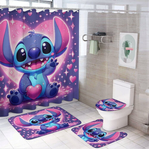 Badezimmer-Set: Rutschfeste Teppiche, WC-Deckelbezug, Duschvorhang