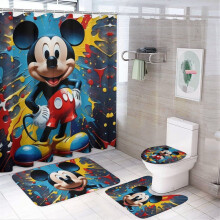 Rodinný sprchový záves Mickey s protišmykovou kúpeľňovou podložkou a