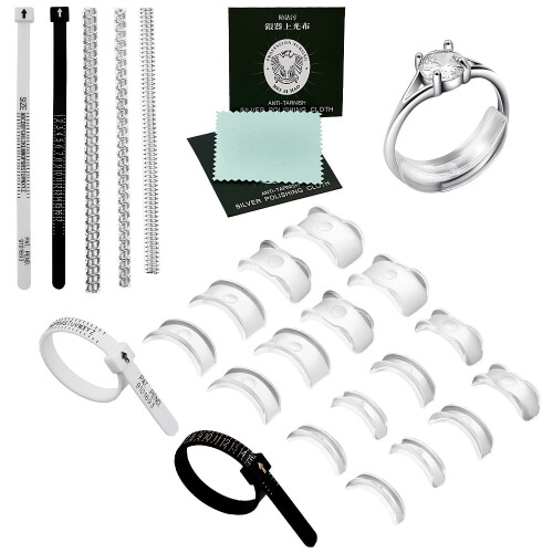 Ring Sizer Kit Plastic Spring Coil Silver Cloth UK Sizes