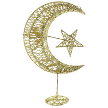 Décoration de sapin de Noël en fer forgé, étoile et lune dorées, 20 cm