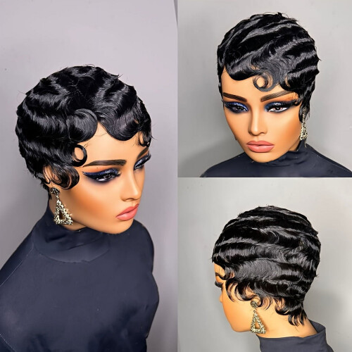 Γυναικεία περούκα Remy Brazilian από ανθρώπινη τρίχα, κούρεμα Pixie 4", βαθύς κυματισμός, 2