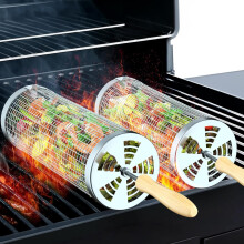 Grillkurv med trehåndtak 304 rustfritt stål 2 stk