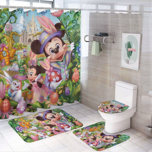 Ensemble rideau de douche Mickey avec tapis de bain antidérapant et