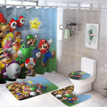Ensemble rideau de douche Mario avec tapis antidérapant et tapis de bain,