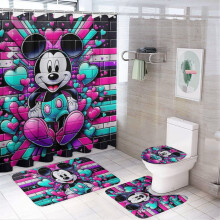 Ensemble rideau de douche Mickey Famille noir 72x72 pouces (4 pièces)