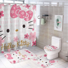Juego de cortina de ducha Hello Kitty con alfombrilla de baño antideslizante y