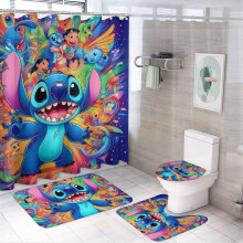 Σετ Κουρτινών Μπάνιου Stitch Family Μαύρες 72x72in4 τεμάχια