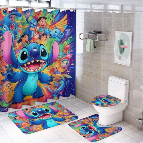 Σετ Κουρτινών Μπάνιου Stitch Family Μαύρες 72x72in4 τεμάχια