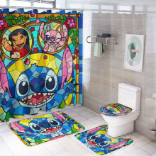 Stitch Family Duschdraperiset Svart 72x72 tum 4 delar
