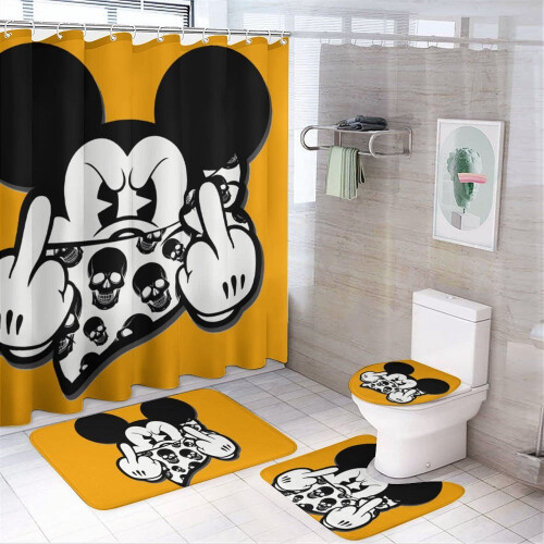Σετ κουρτινών μπάνιου Mickey family με αντιολισθητικό χαλάκι μπάνιου και