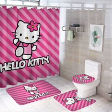 Ensemble rideau de douche Hello Kitty avec tapis de bain antidérapant et