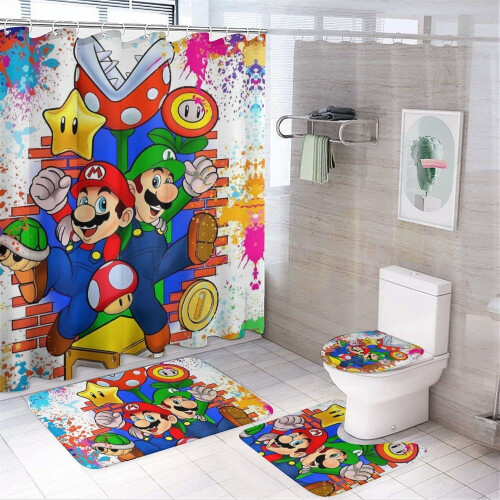 Σετ κουρτίνας ντους Mario με αντιολισθητικό χαλάκι μπάνιου και τουαλέτα