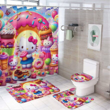 Ensemble rideau de douche Hello Kitty avec tapis de bain antidérapant et