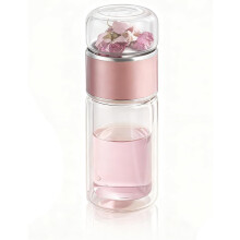 Garrafa infusora de chá em aço inoxidável, 420ml, cor ouro rosa.