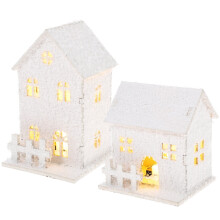 Casa di Natale illuminata a LED, statuetta di casa di neve (confezione da 2)