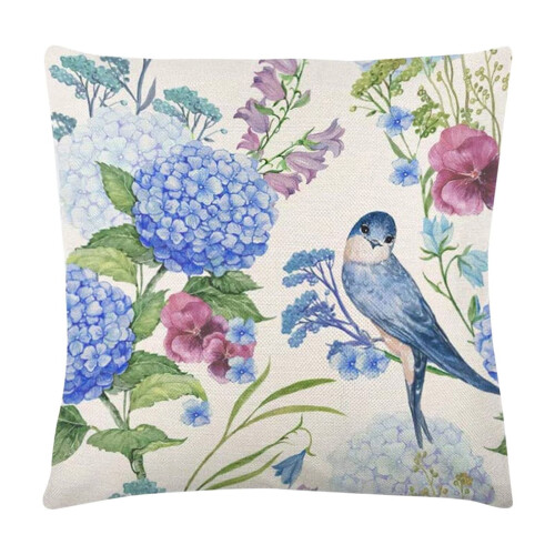 Capas de almofada de outono com estampa floral e de pássaros, 45 x 45 cm (17,7 x 17,7 polegadas). 1