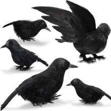 Decor de Halloween cu cioară, cu pene negre, lucrat manual, 6 piese