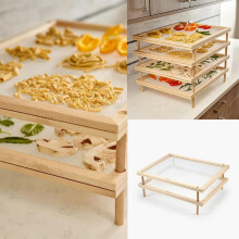 Collapsible Pasta Drying Rack, Noodle Dryer for Homemade Noodle,Natural Wood Noodle Drying Rack with 4 Single Base Stick