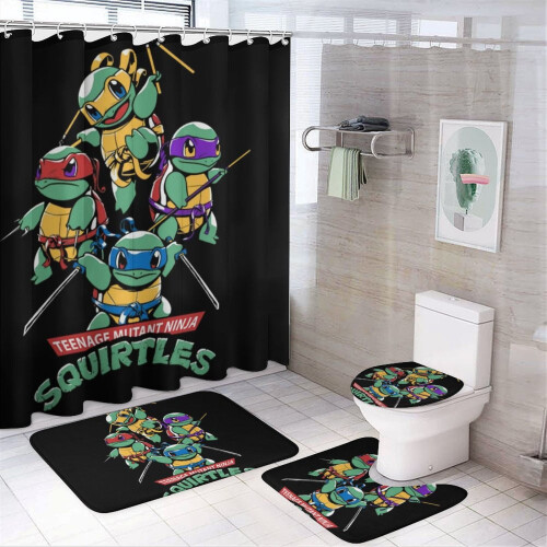 Squirtle Duschvorhang-Set mit rutschfesten Teppichen, 4-teilig