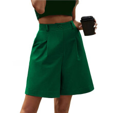 Pantalones Cortos de Verano para Mujer, con Cintura Elástica, Pierna Ancha y Largo Hasta la Rodilla, con Bolsillos, Color Verde XL