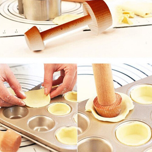 Double Headed Wooden for Egg Tart Bottom Rolling Pin Kitchen Gadget DIY Tools 1