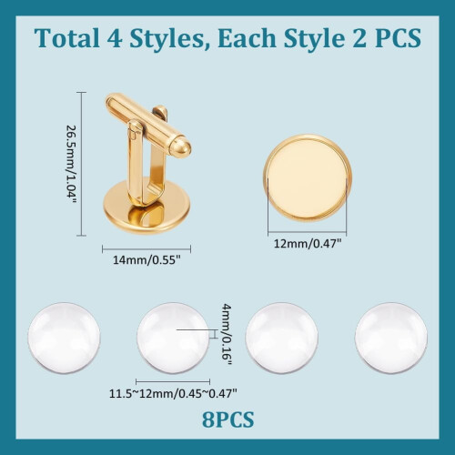 Stainless Steel Cufflinks Making Kit 8 pcs with Glass 2