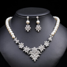 Pearl Necklace and Earrings Set Bridal Luxury