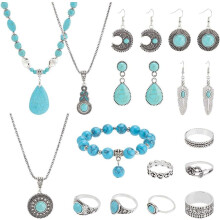Bohemian turquoise jewelry set 19 pcs