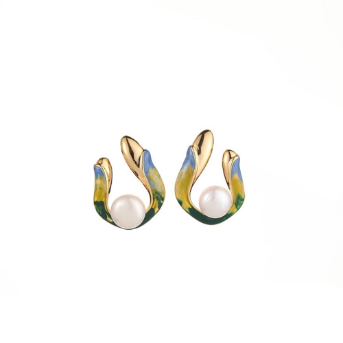 Colorful enamel drop earrings S925 silver gold