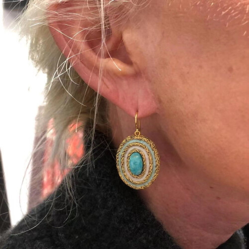 Turquoise earrings natural stone gold ear hooks