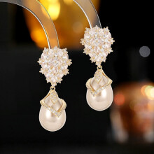 S925 Silver Zircon Water Drop Pearl Earrings