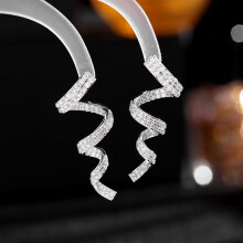Zircon Spiral Ribbon Earrings Silver Needle 1 Pair